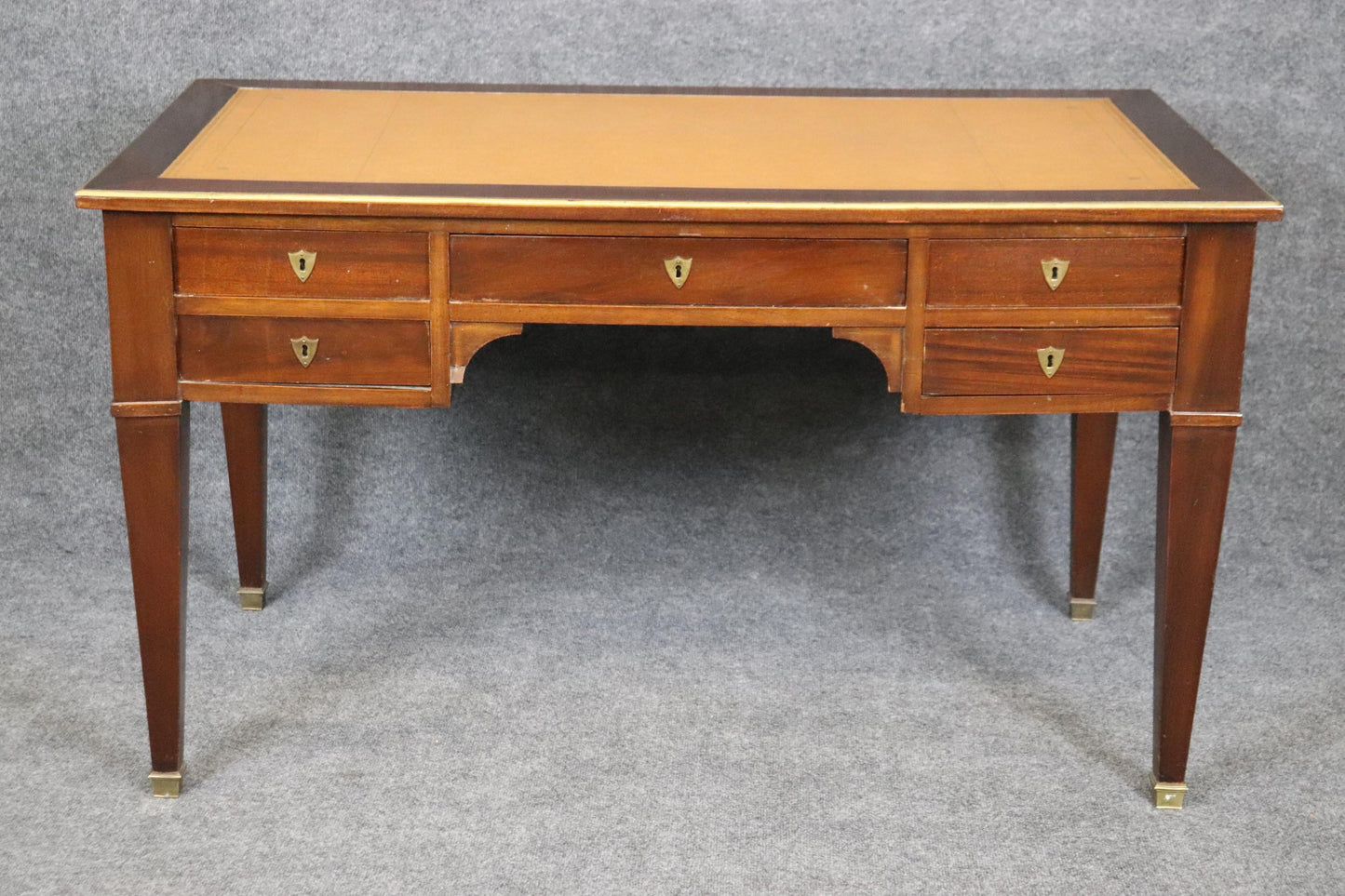 French Mahogany Leather Top Directoire Writing Desk with Pull Out Trays