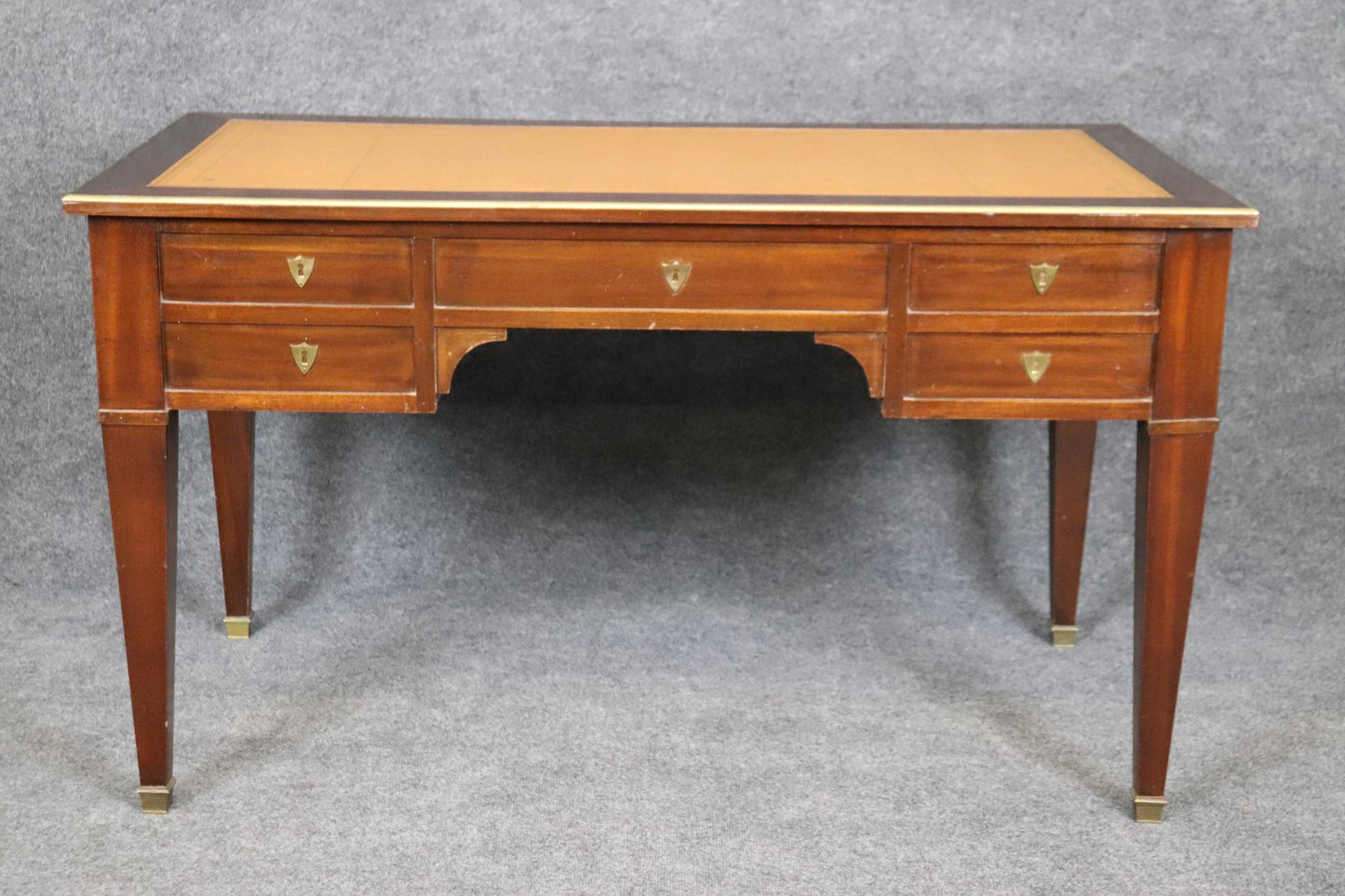 French Mahogany Leather Top Directoire Writing Desk with Pull Out Trays