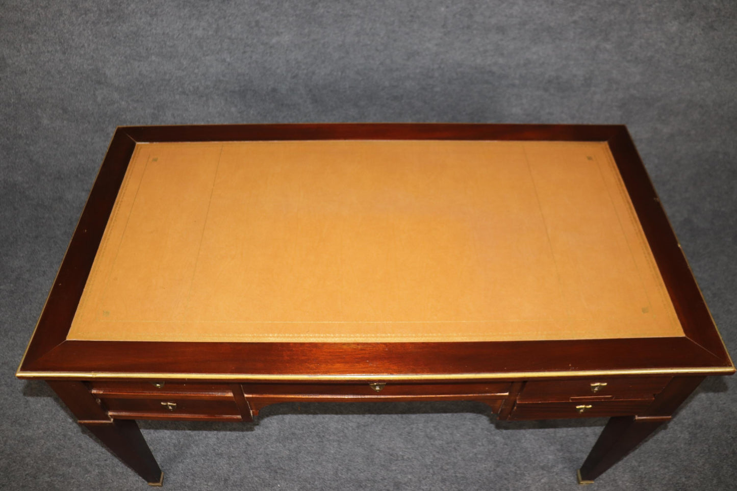 French Mahogany Leather Top Directoire Writing Desk with Pull Out Trays