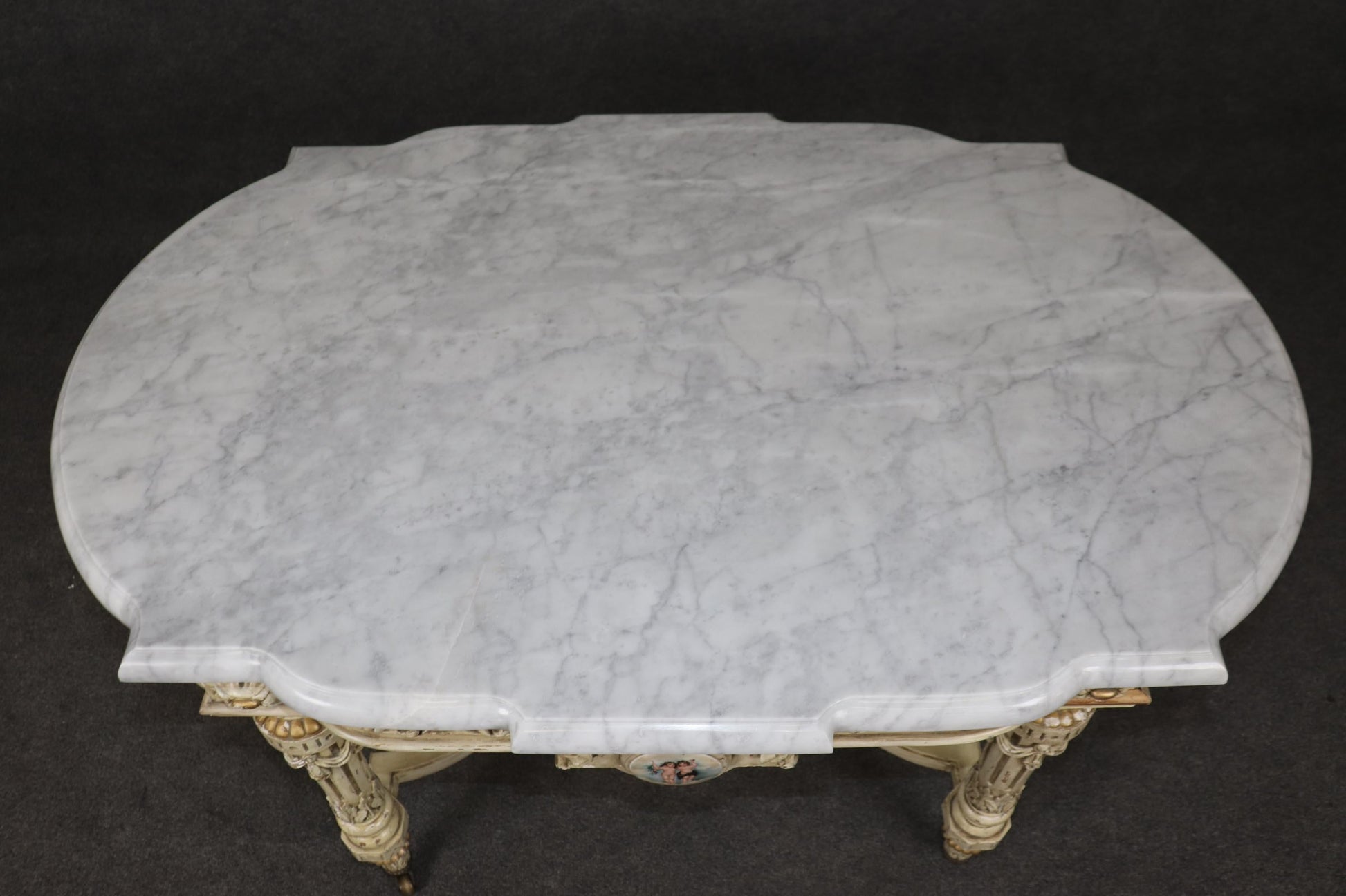 Napoleonic Style Creme Painted Marble Top Center Table Sevres Style Placques