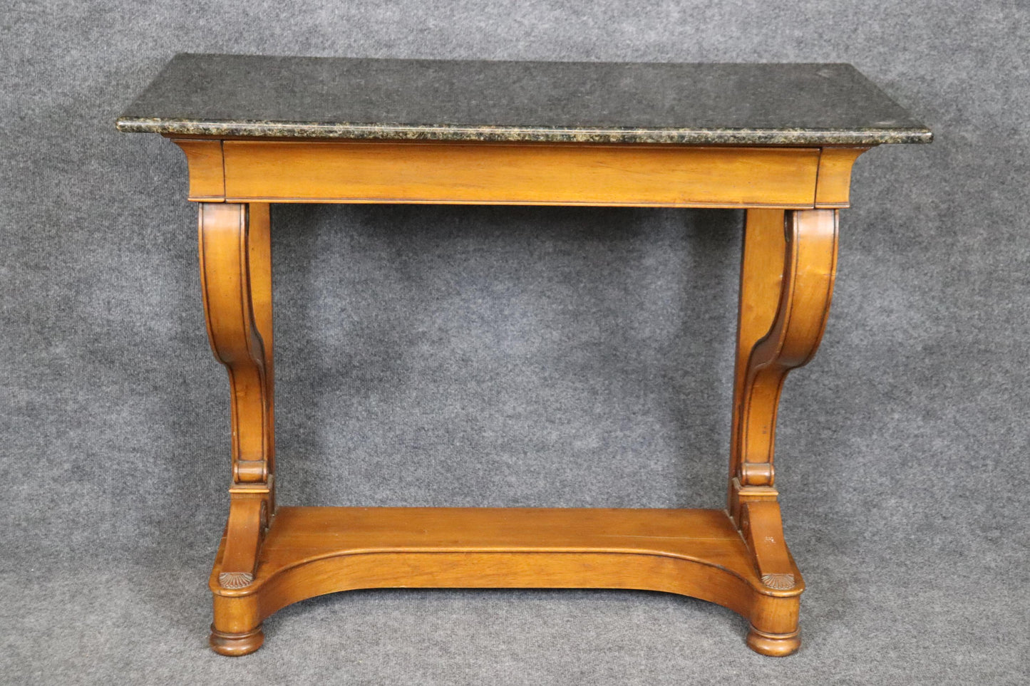 French Empire Style Granite Top Walnut Single Drawer Console Table Buffet