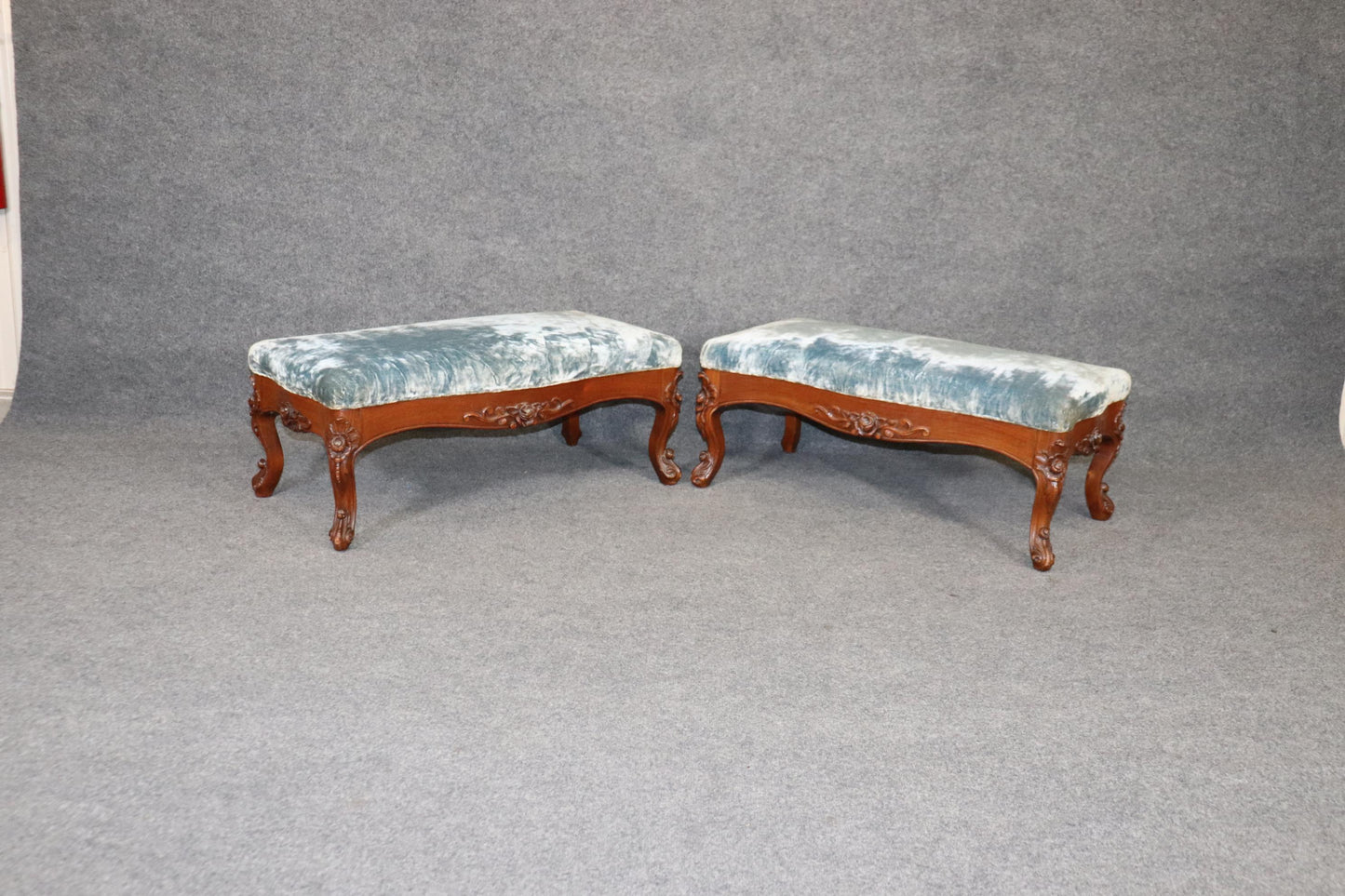 Pair of Rare Walnut American Victorian Foot Stools Attributed to Belter