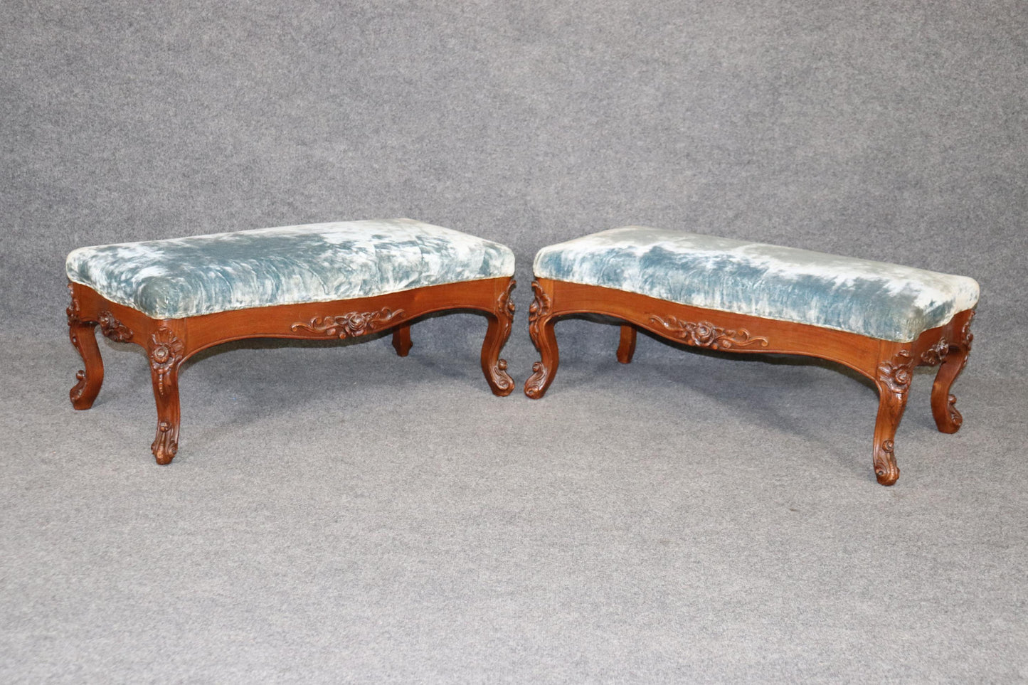 Pair of Rare Walnut American Victorian Foot Stools Attributed to Belter