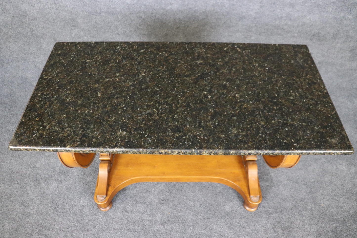 French Empire Style Granite Top Walnut Single Drawer Console Table Buffet