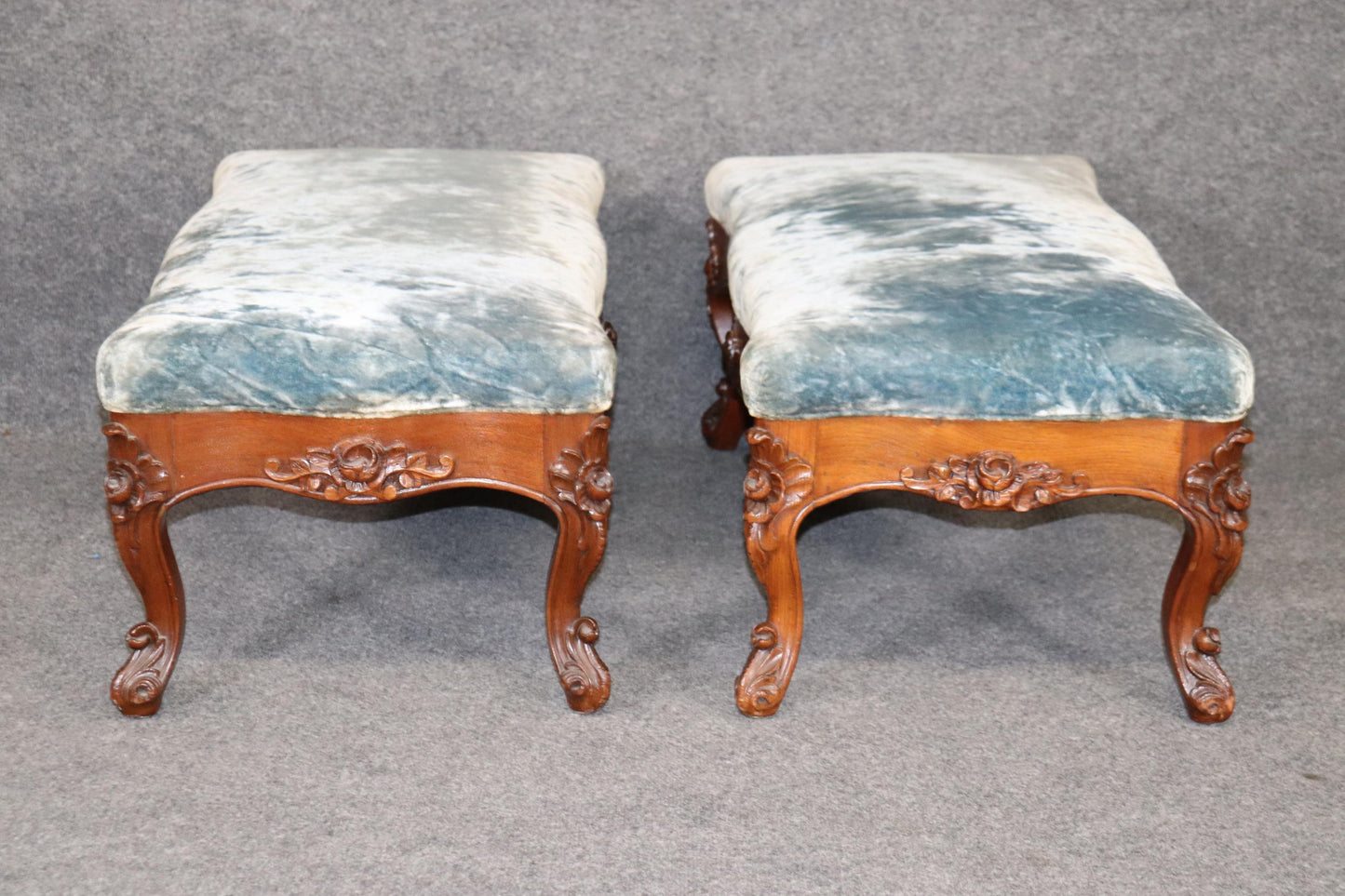 Pair of Rare Walnut American Victorian Foot Stools Attributed to Belter