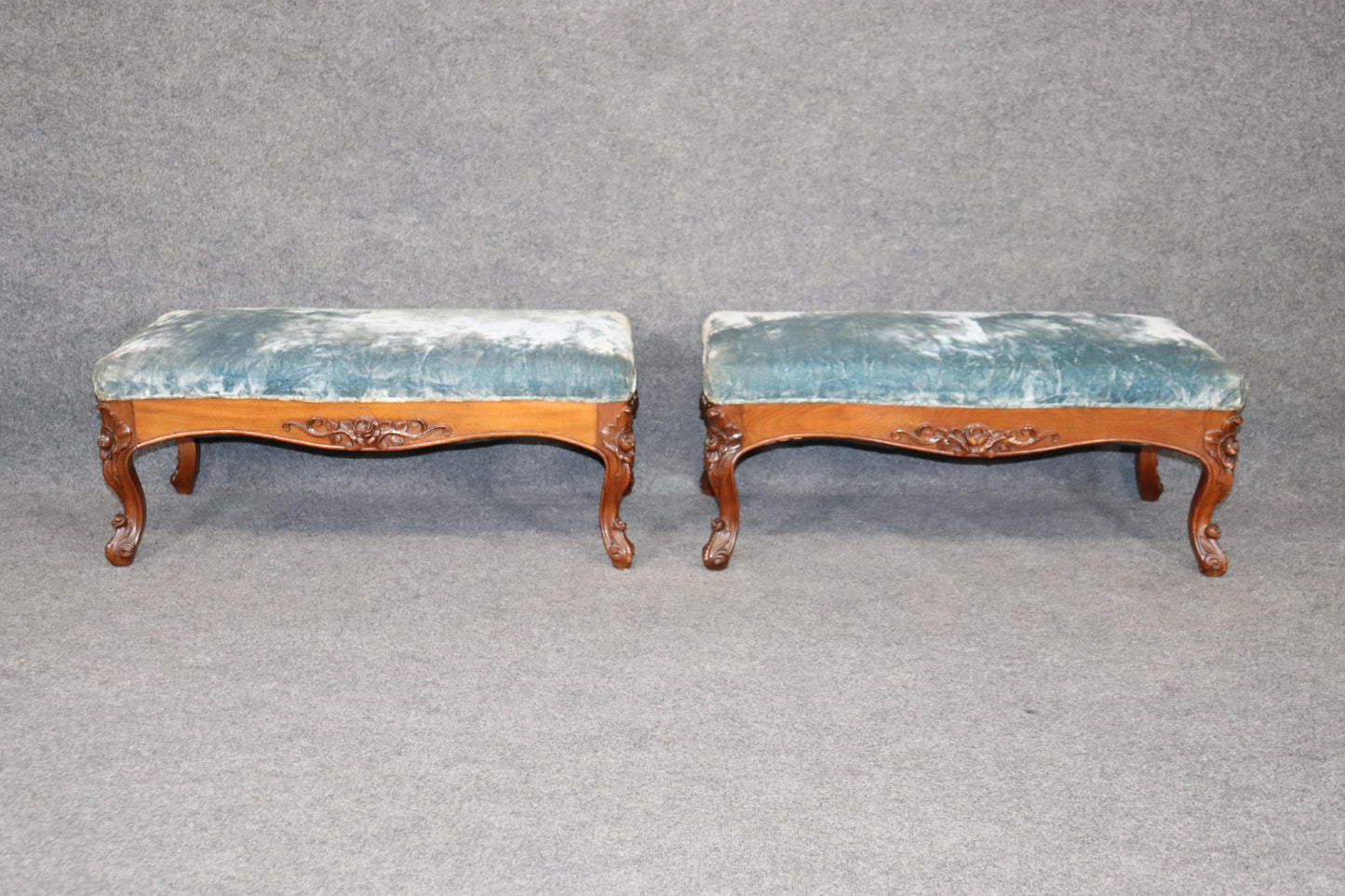 Pair of Rare Walnut American Victorian Foot Stools Attributed to Belter