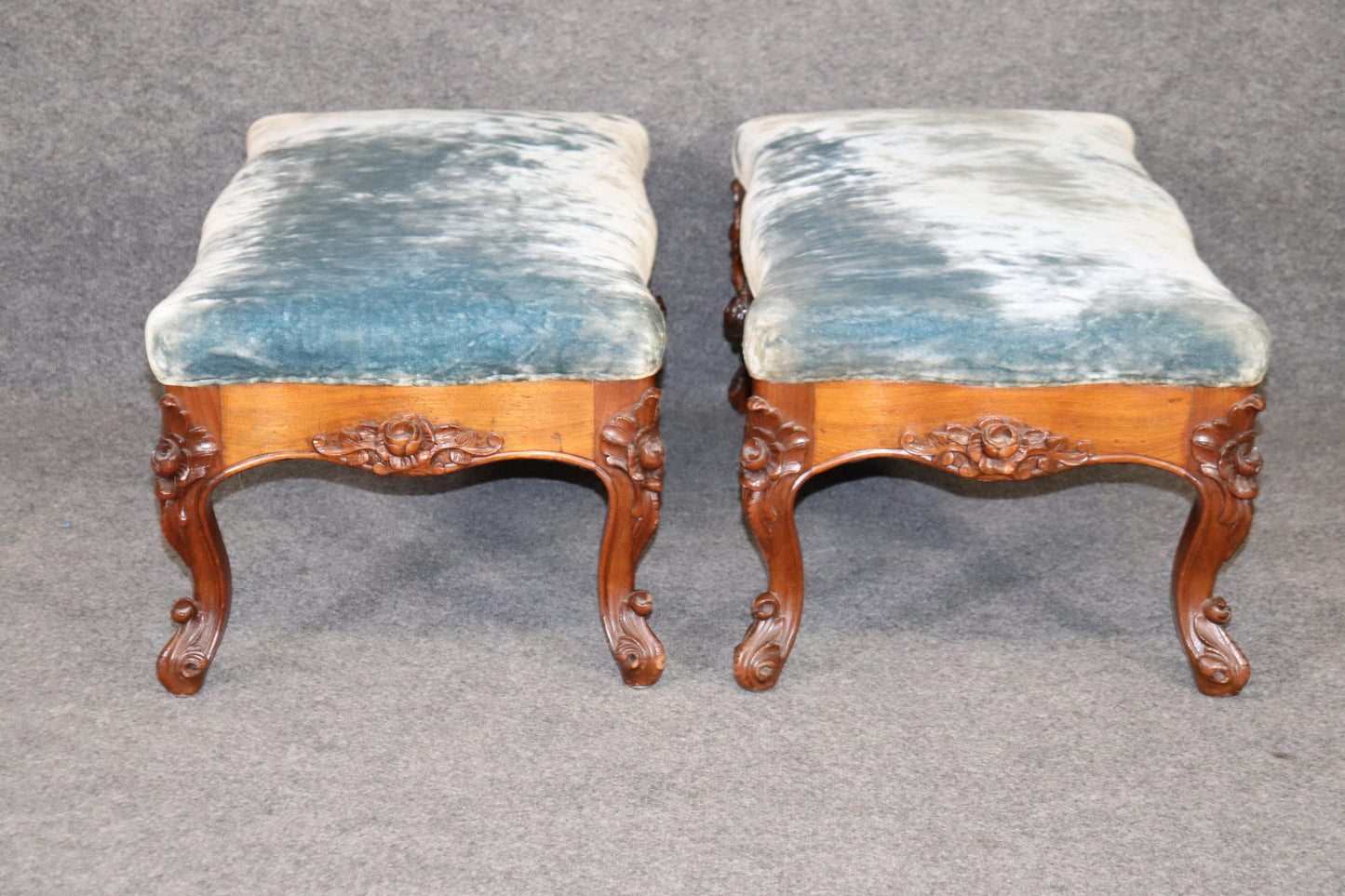 Pair of Rare Walnut American Victorian Foot Stools Attributed to Belter