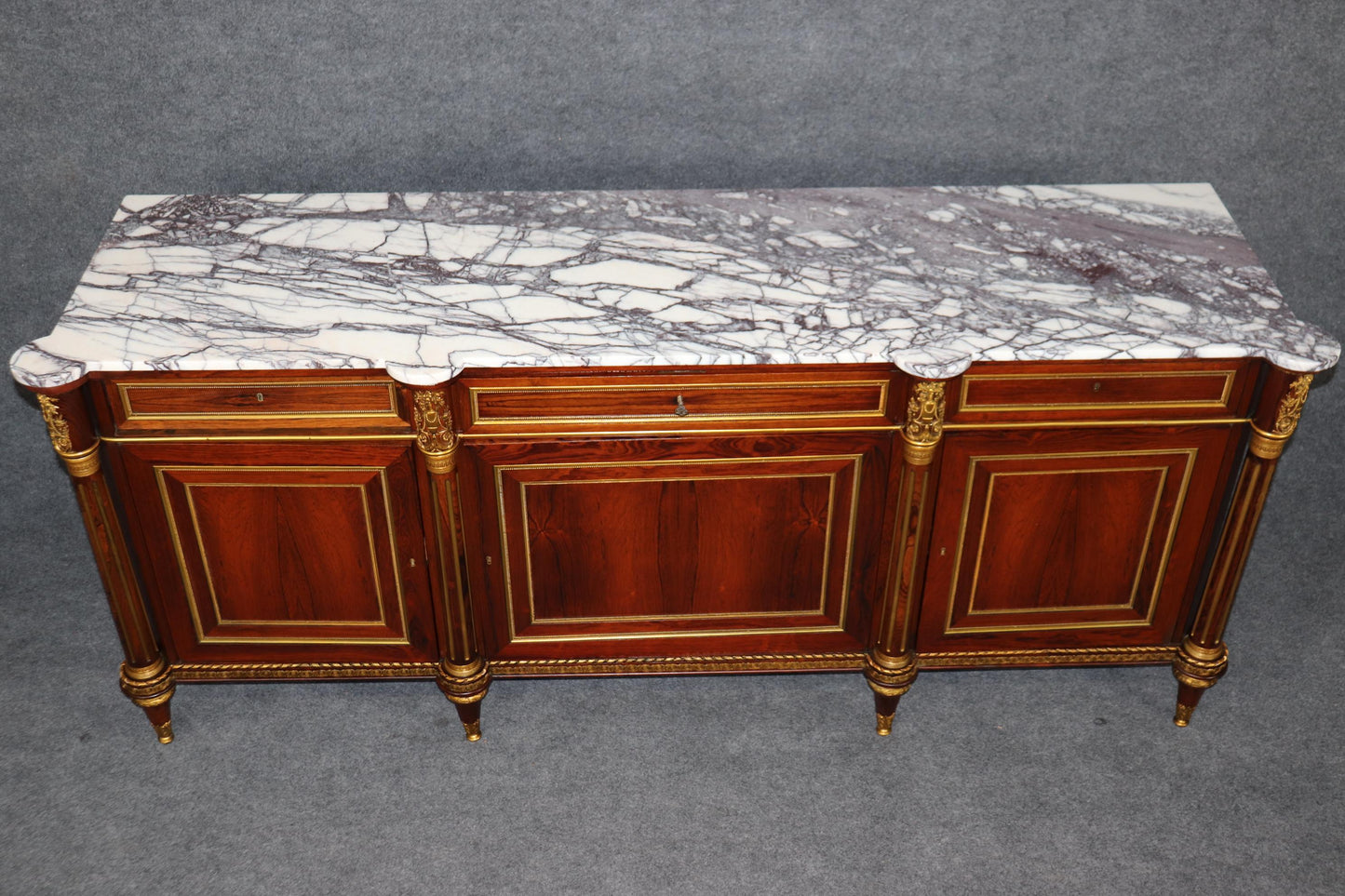 Best Quality Bronze Mounted French Louis XVI Marble Top Rosewood Sideboard