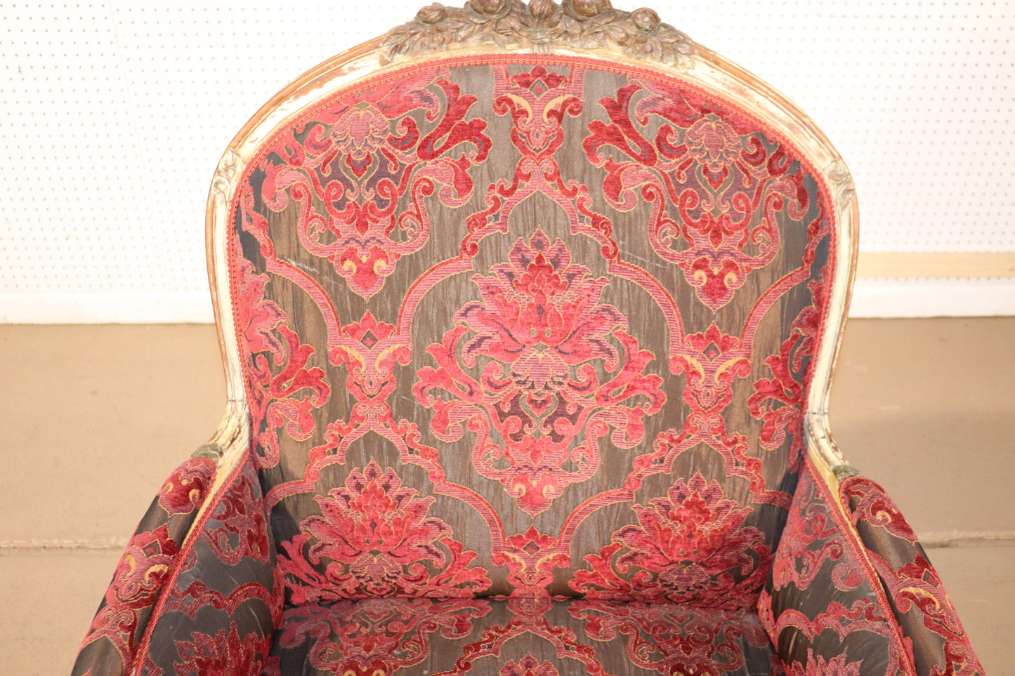 Fine Carved French Louis XV Paint Decorated Louis XV Bergere Chair Circa 1920