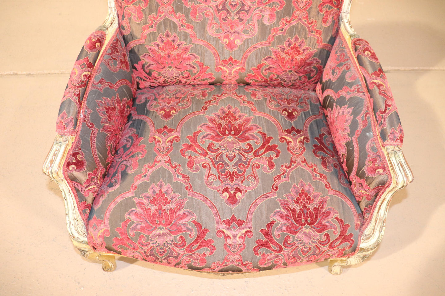 Fine Carved French Louis XV Paint Decorated Louis XV Bergere Chair Circa 1920