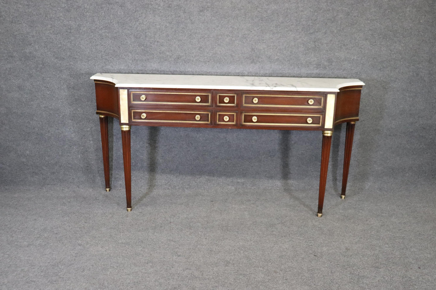 Signed Mahogany Directoire Maison Jansen Brass Adorned Marble Top Console Table