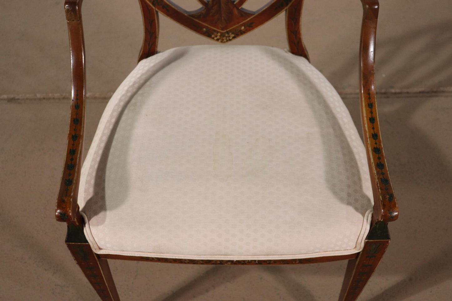 Finely Paint Decorated Adams Style Shield Back Armchair