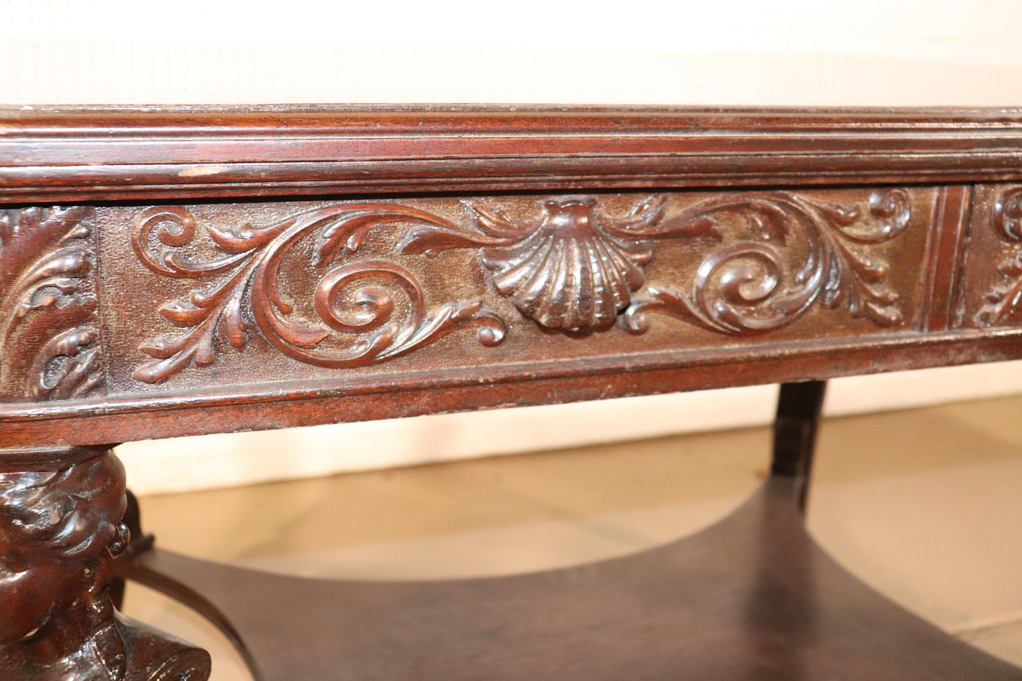 RJ Horner Style Carved Maiden Figural Mahogany Partners Desk Writing Table