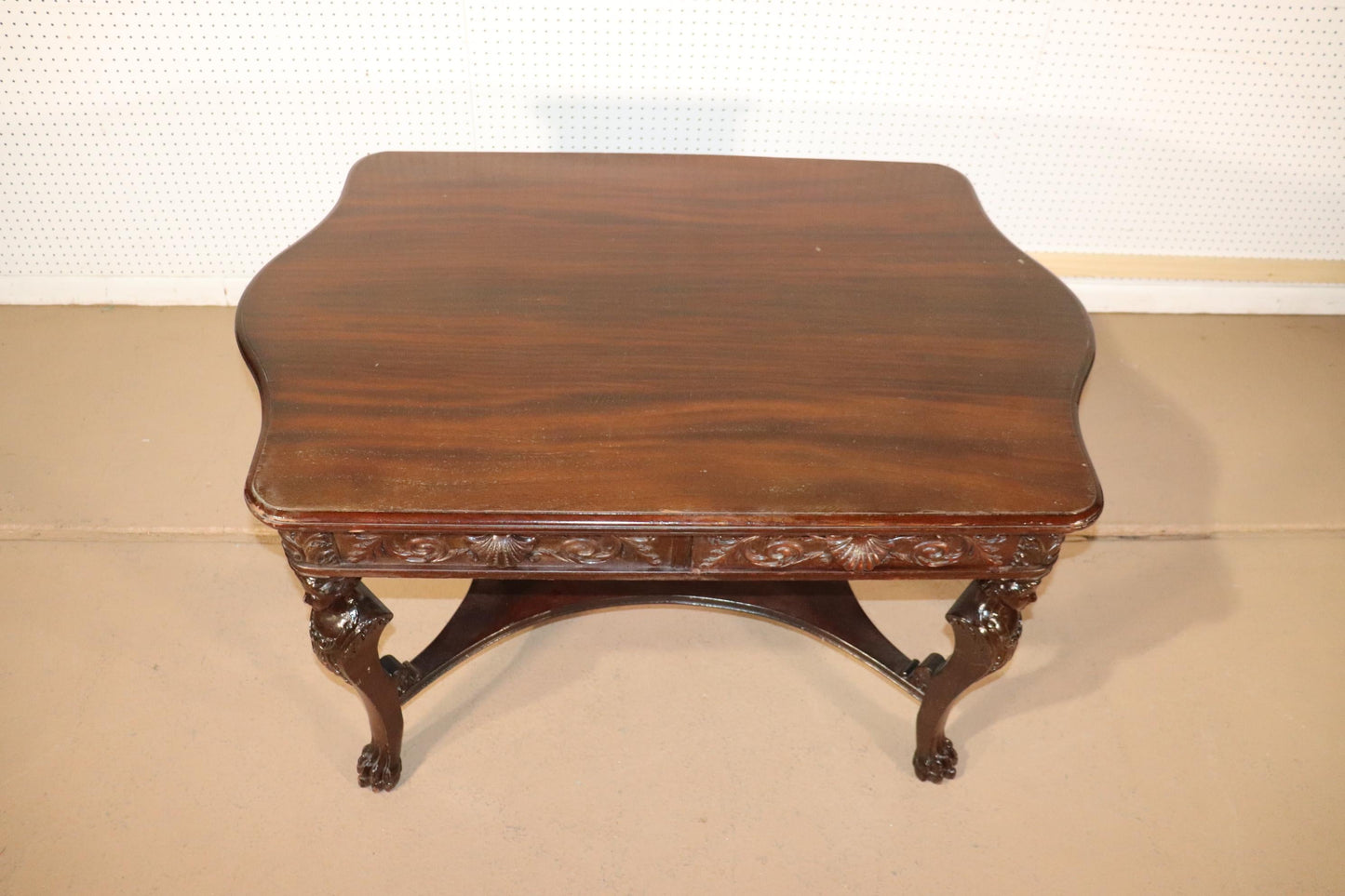 RJ Horner Style Carved Maiden Figural Mahogany Partners Desk Writing Table