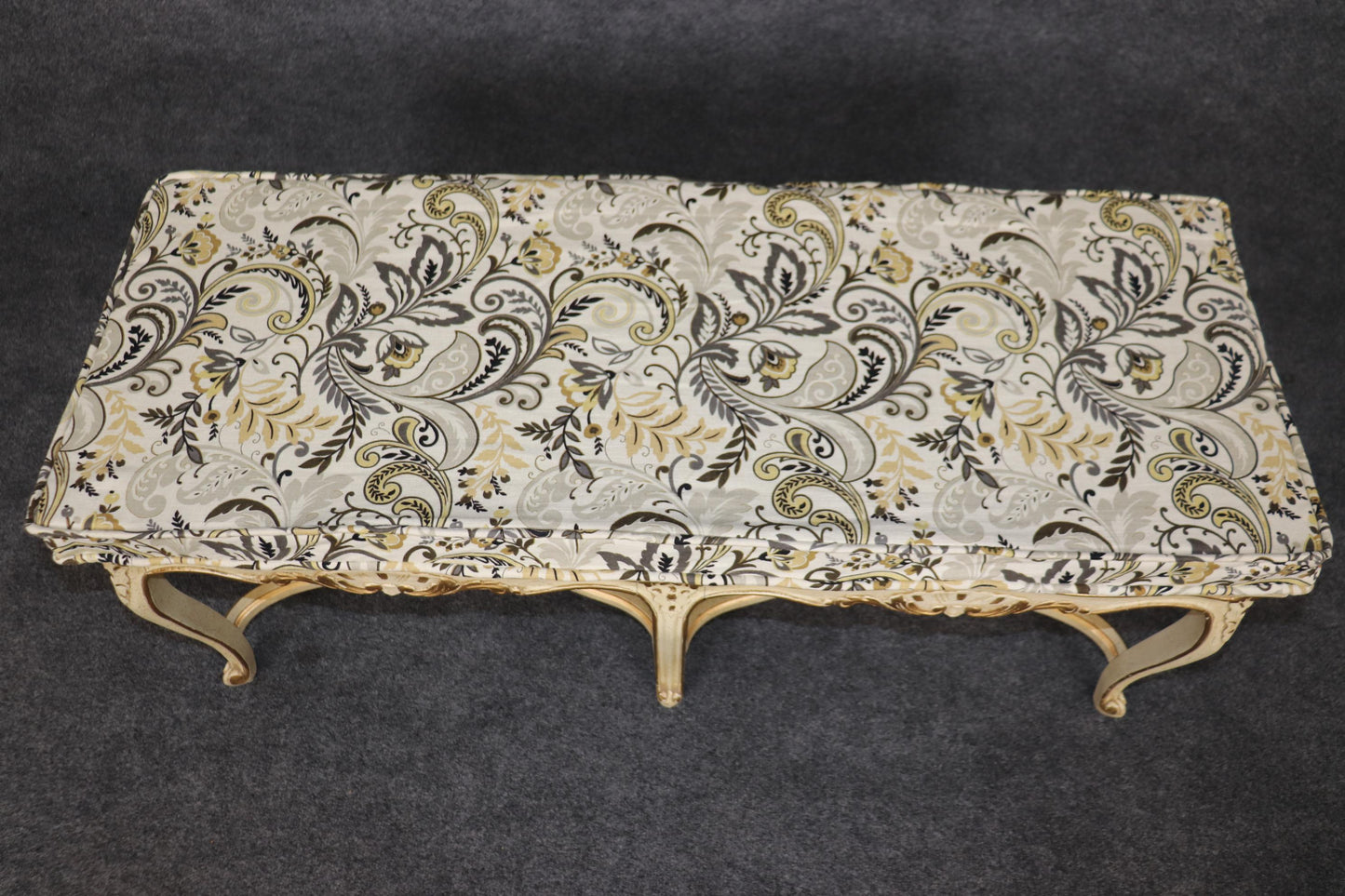 White and Gold Paint Decorated Cane French Louis XV Style Six Leg Window Bench