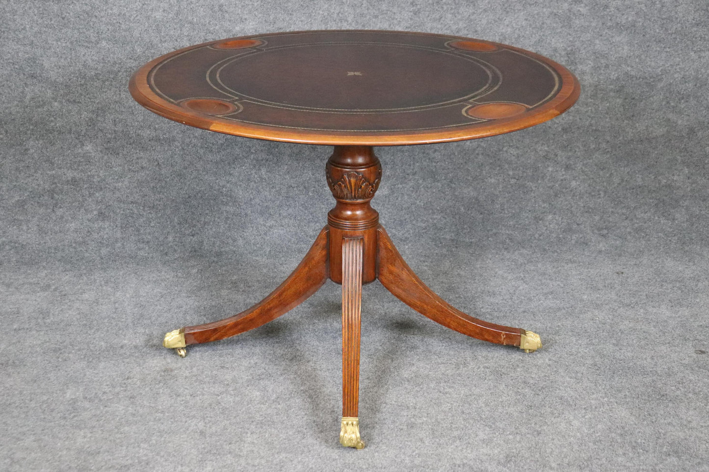 Maitland Smith Mahogany Sheraton Mahogany Leather Tilt Top Card Games Table