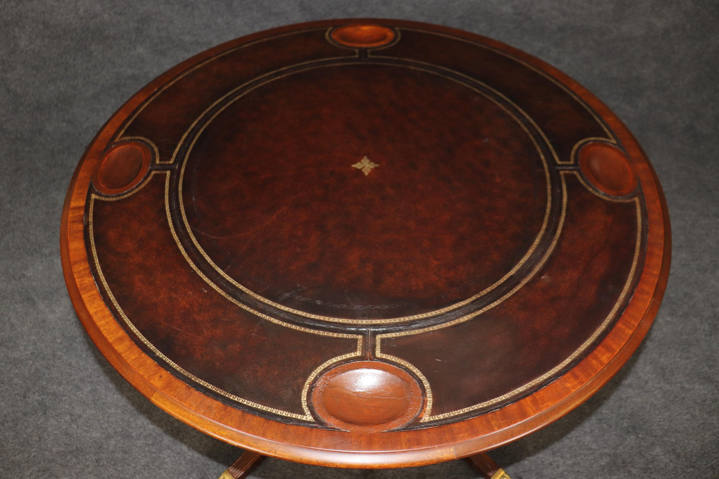 Maitland Smith Mahogany Sheraton Mahogany Leather Tilt Top Card Games Table