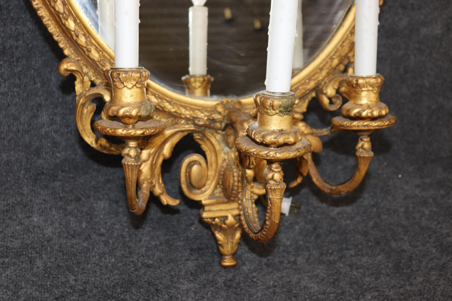 Pair of Large Antique Giltwood English Georgian Mirrors with Lights