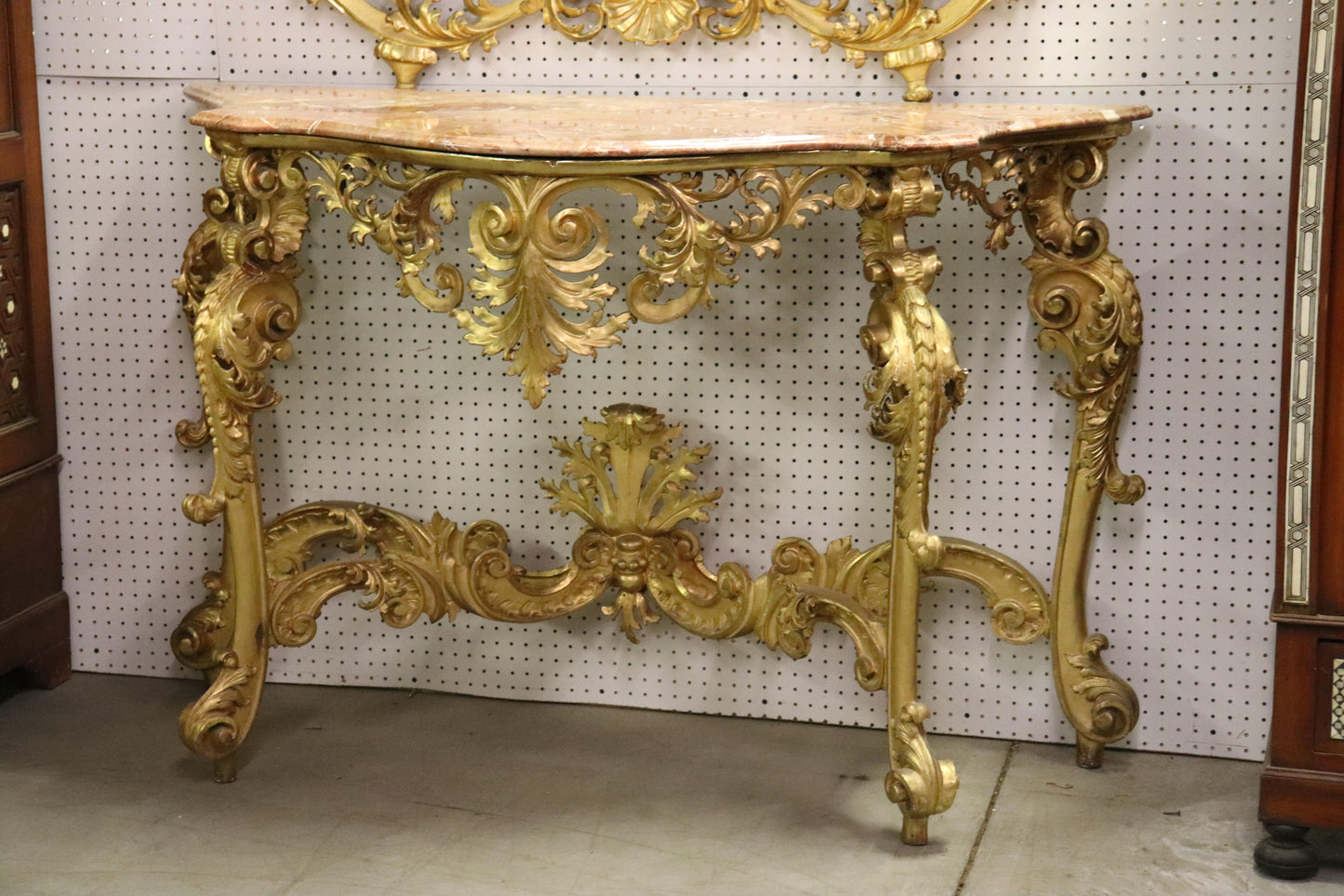 Monumental Giltwood Florentine Mirror with Marble-Top Console Table, circa 1940