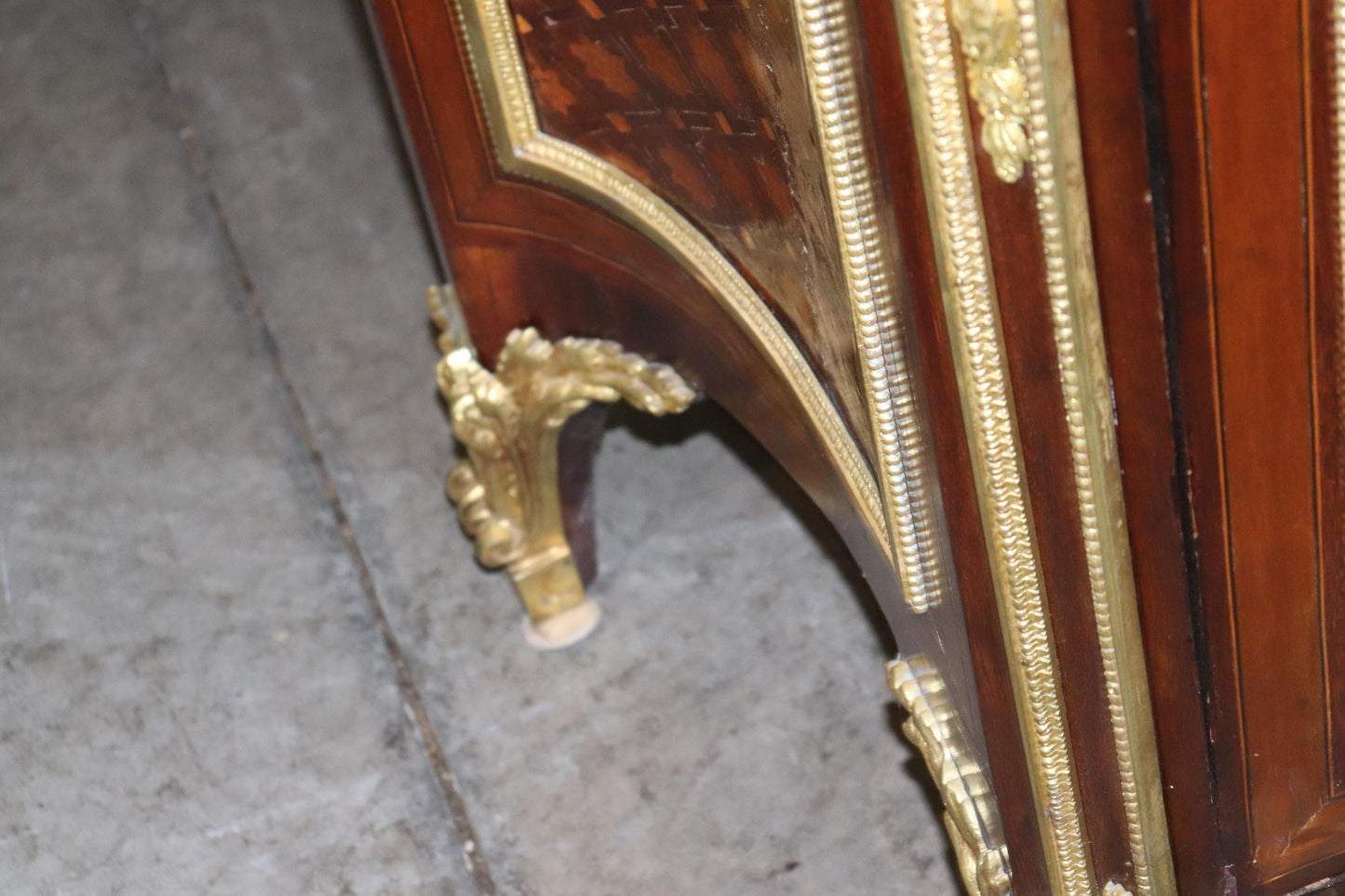 Fine Inlaid Palace Sized French Louis XV Marble Top Commode, circa 1870s