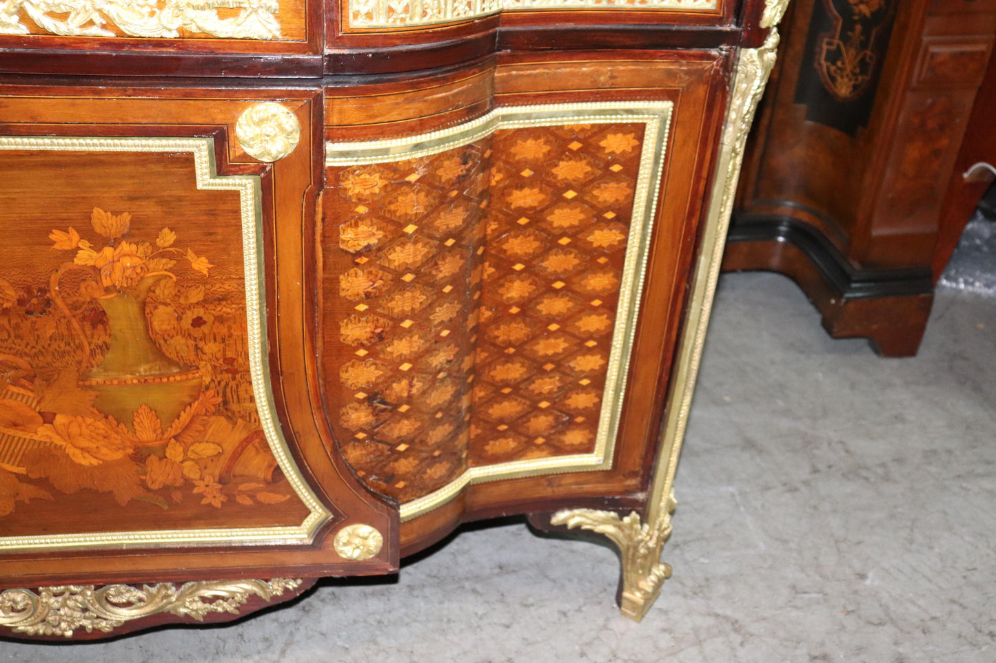 Fine Inlaid Palace Sized French Louis XV Marble Top Commode, circa 1870s