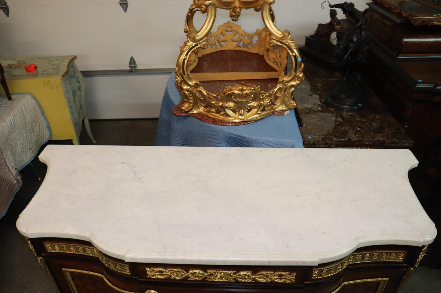 Fine Inlaid Palace Sized French Louis XV Marble Top Commode, circa 1870s