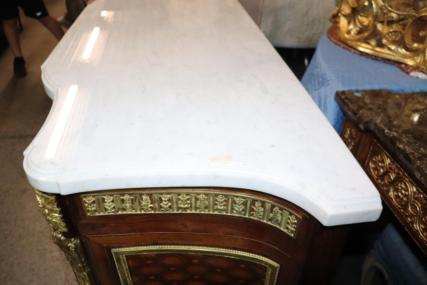 Fine Inlaid Palace Sized French Louis XV Marble Top Commode, circa 1870s