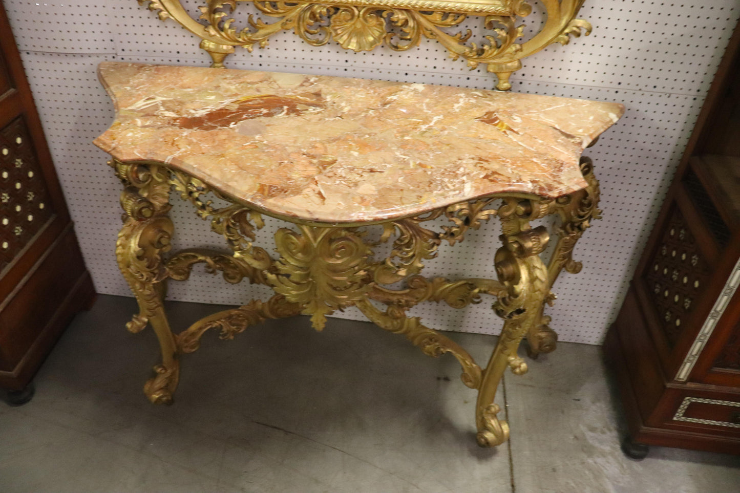 Monumental Giltwood Florentine Mirror with Marble-Top Console Table, circa 1940