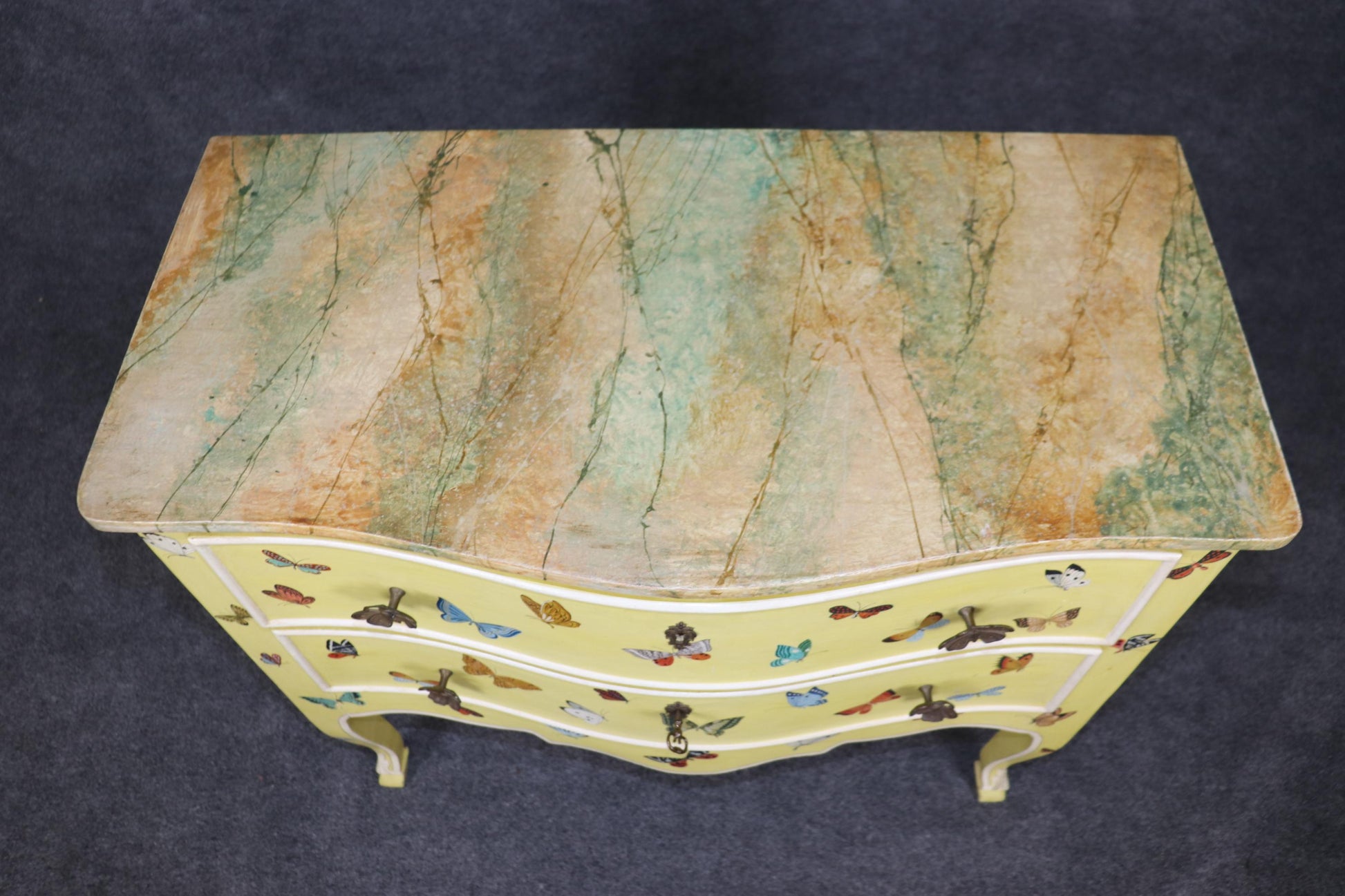 Charming Butterfly Paint Decorated French Louis XV Style Commode