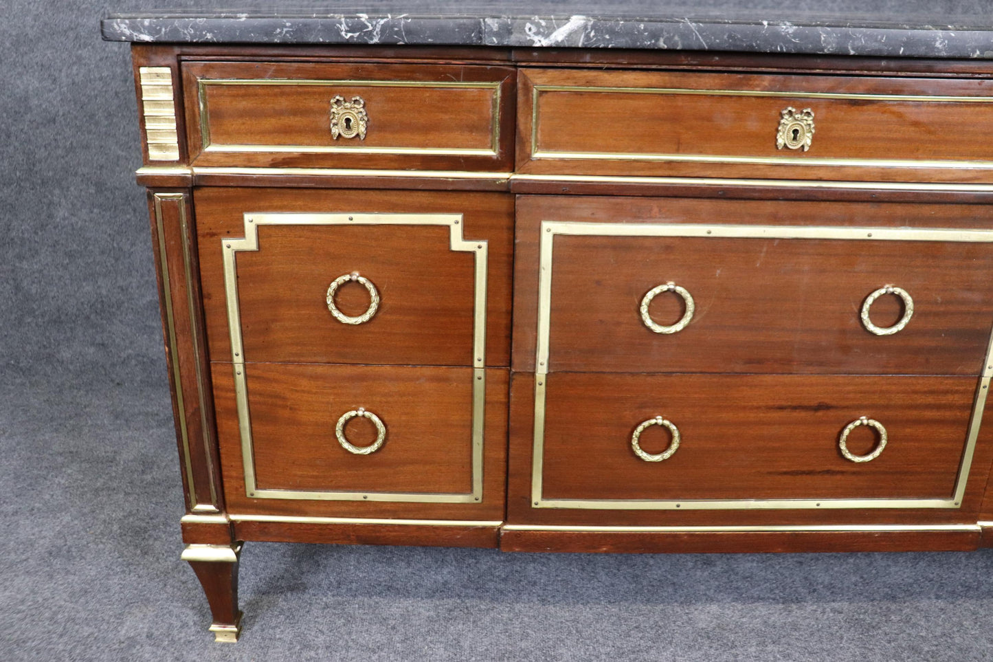 Quintessential Signed Maison Jansen Bronze Mounted Marble Top Commode Dresser