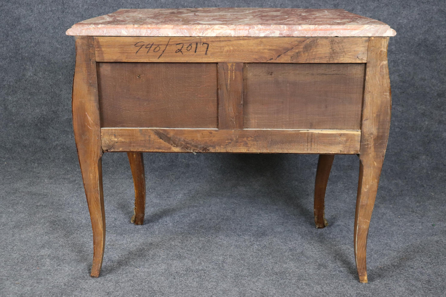 Inlaid Olive wood Italian Made French Louis XV Style Marble Commode