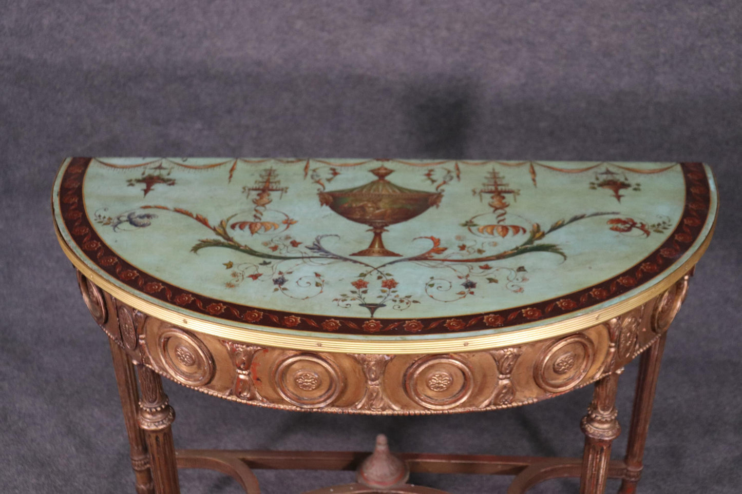 Fine Quality Paint Decorated Gilded Adams Demilune Console Table, Circa 1890