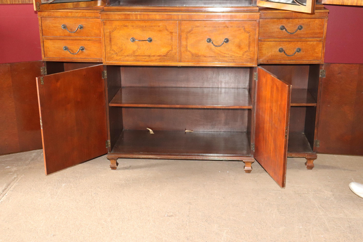 Fine Satinwood Baker Furniture Company Crown Glass Breakfront Bookcase