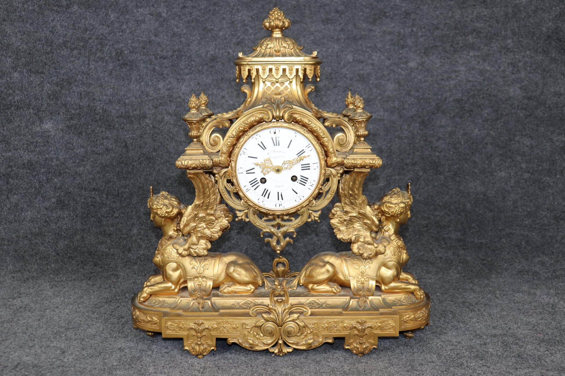 Fantastic Figural Maiden Sphinx 19th Century French Empire Clock Set