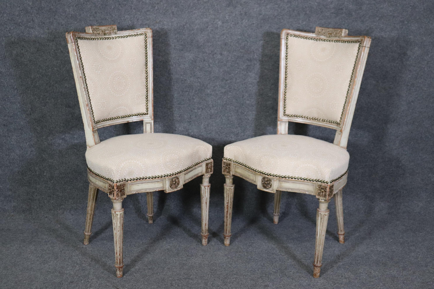 Rare Set of 12 Distressed Paint Decorated Maison Jansen Dining Chairs Circa 1920