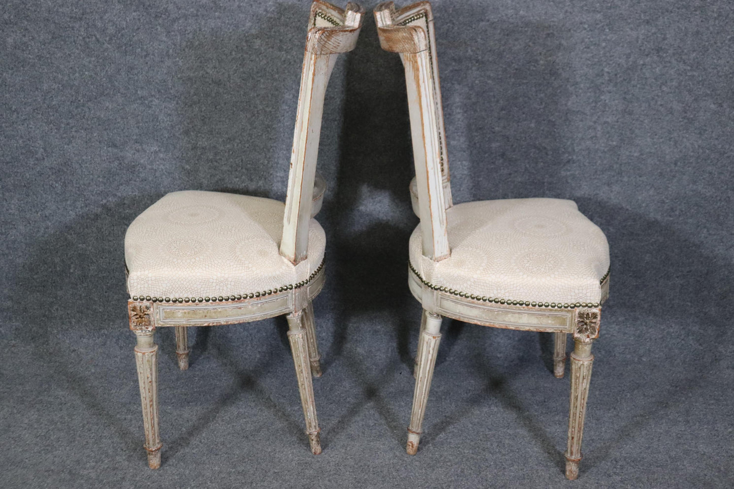 Rare Set of 12 Distressed Paint Decorated Maison Jansen Dining Chairs Circa 1920