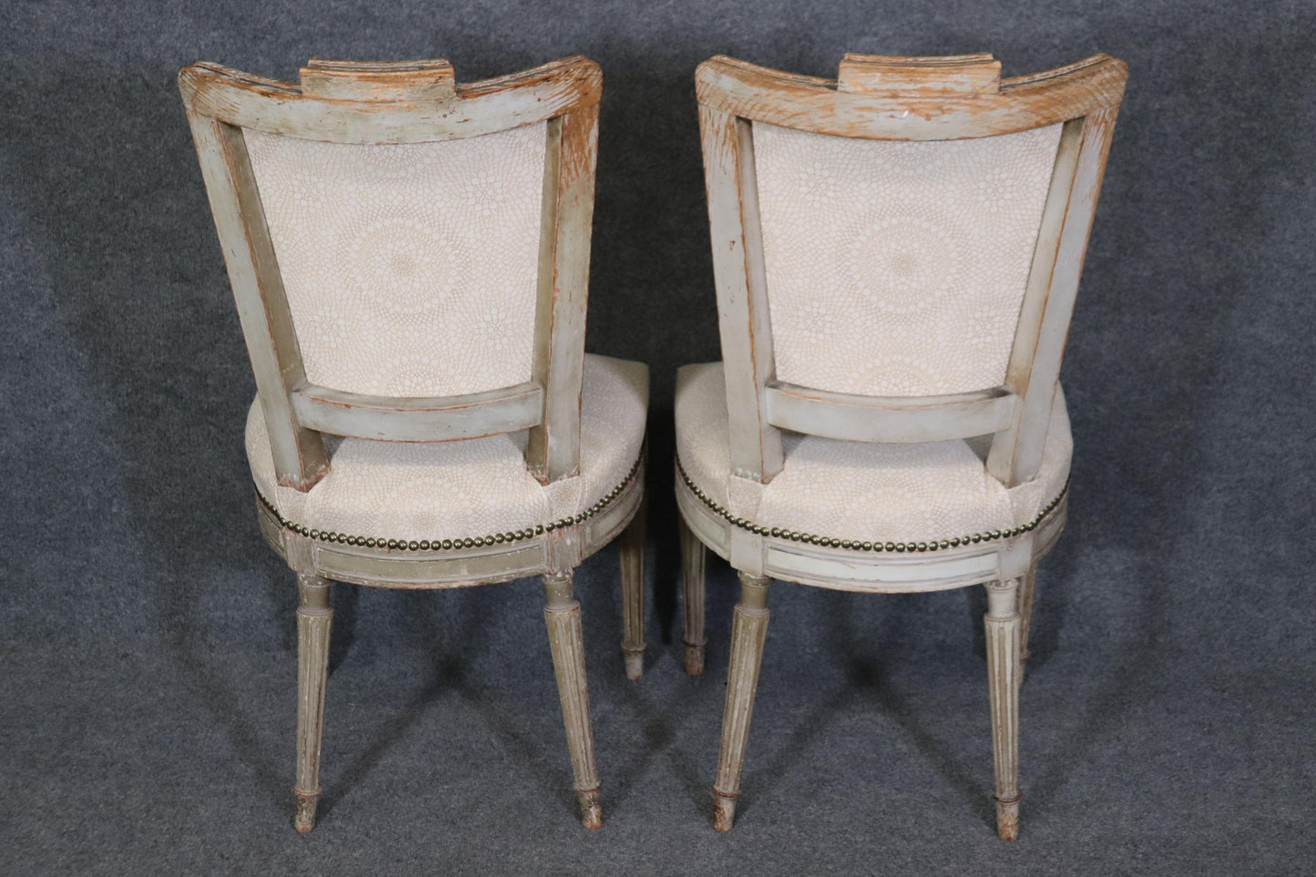 Rare Set of 12 Distressed Paint Decorated Maison Jansen Dining Chairs Circa 1920