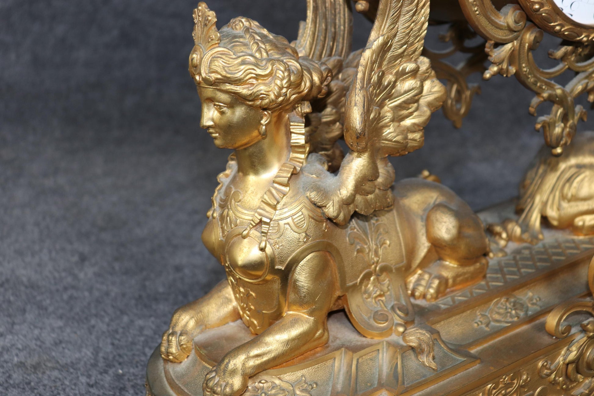 Fantastic Figural Maiden Sphinx 19th Century French Empire Clock Set