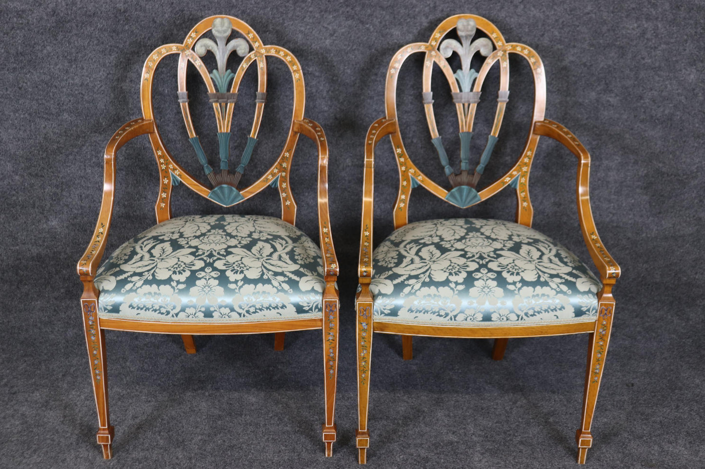 Fantastic set of 8 Antique Adams Paint Decorated Satinwood Dining Chairs