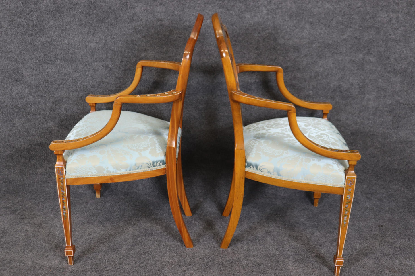 Fantastic set of 8 Antique Adams Paint Decorated Satinwood Dining Chairs