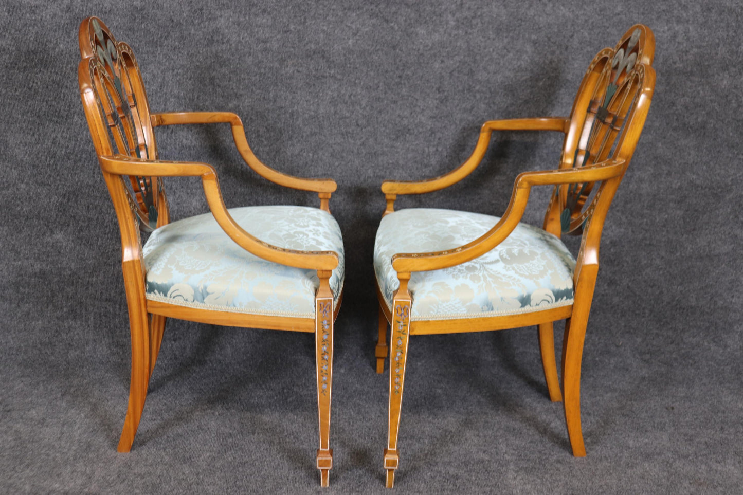 Fantastic set of 8 Antique Adams Paint Decorated Satinwood Dining Chairs