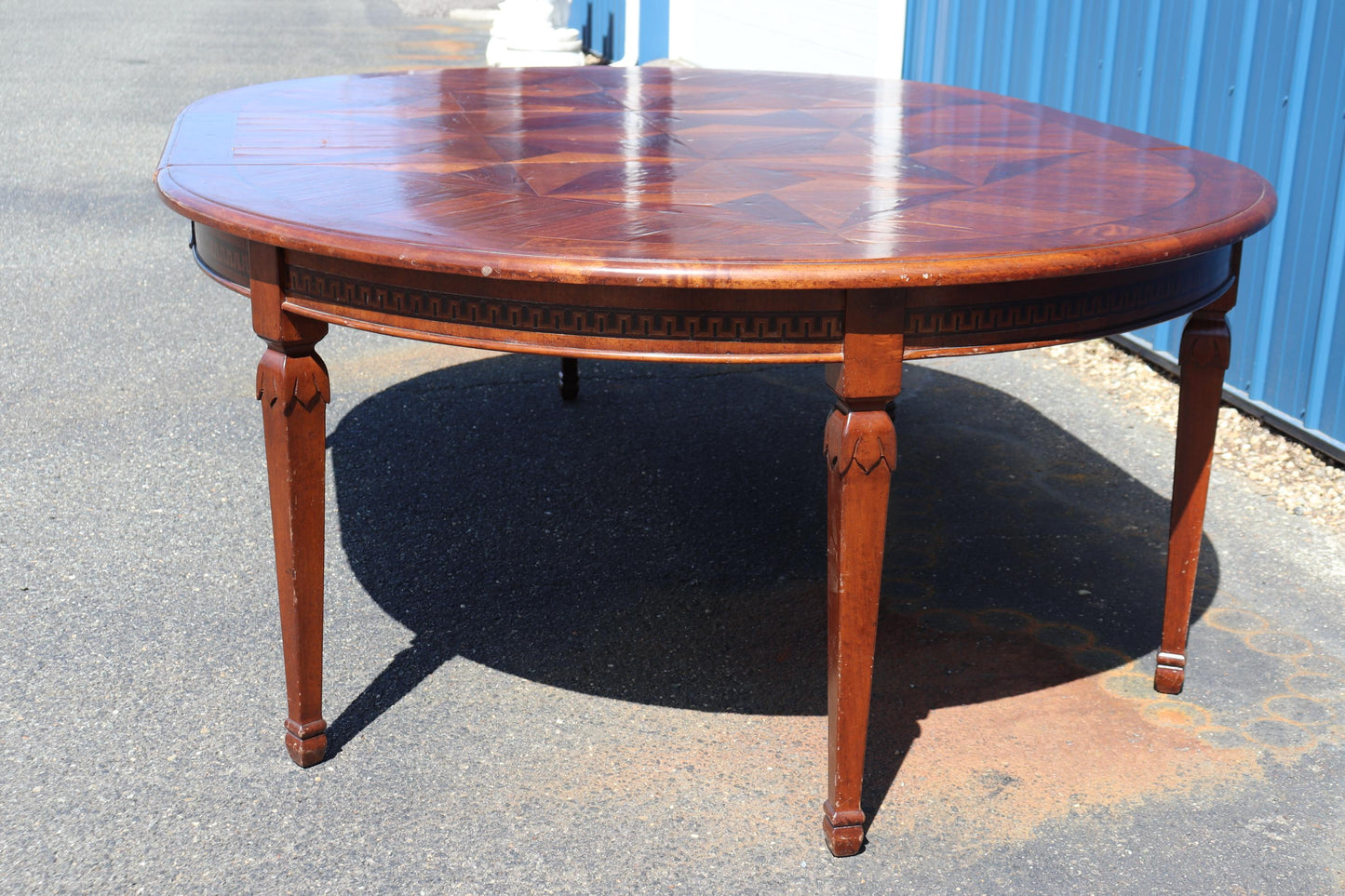 Fine Quality Italian Provincial Paquetry Walnut Dining Table W Leaf