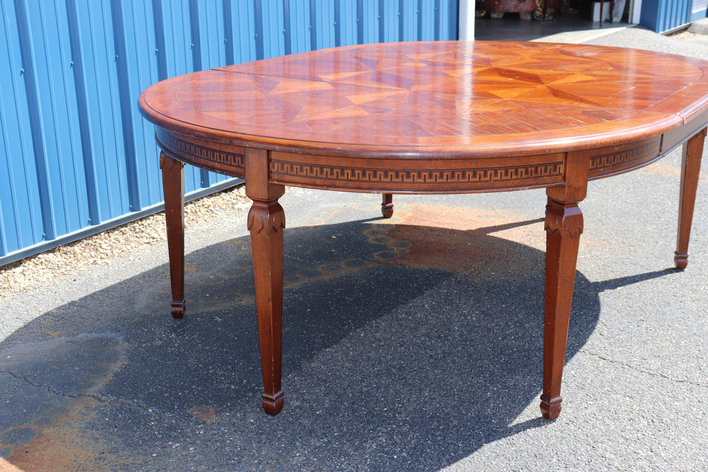 Fine Quality Italian Provincial Paquetry Walnut Dining Table W Leaf