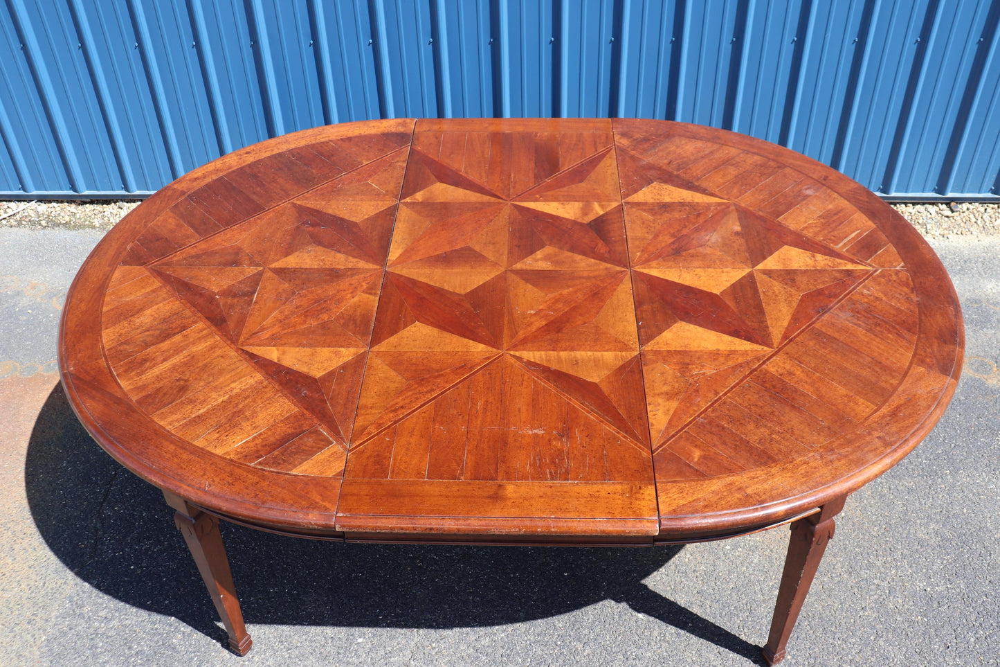 Fine Quality Italian Provincial Paquetry Walnut Dining Table W Leaf