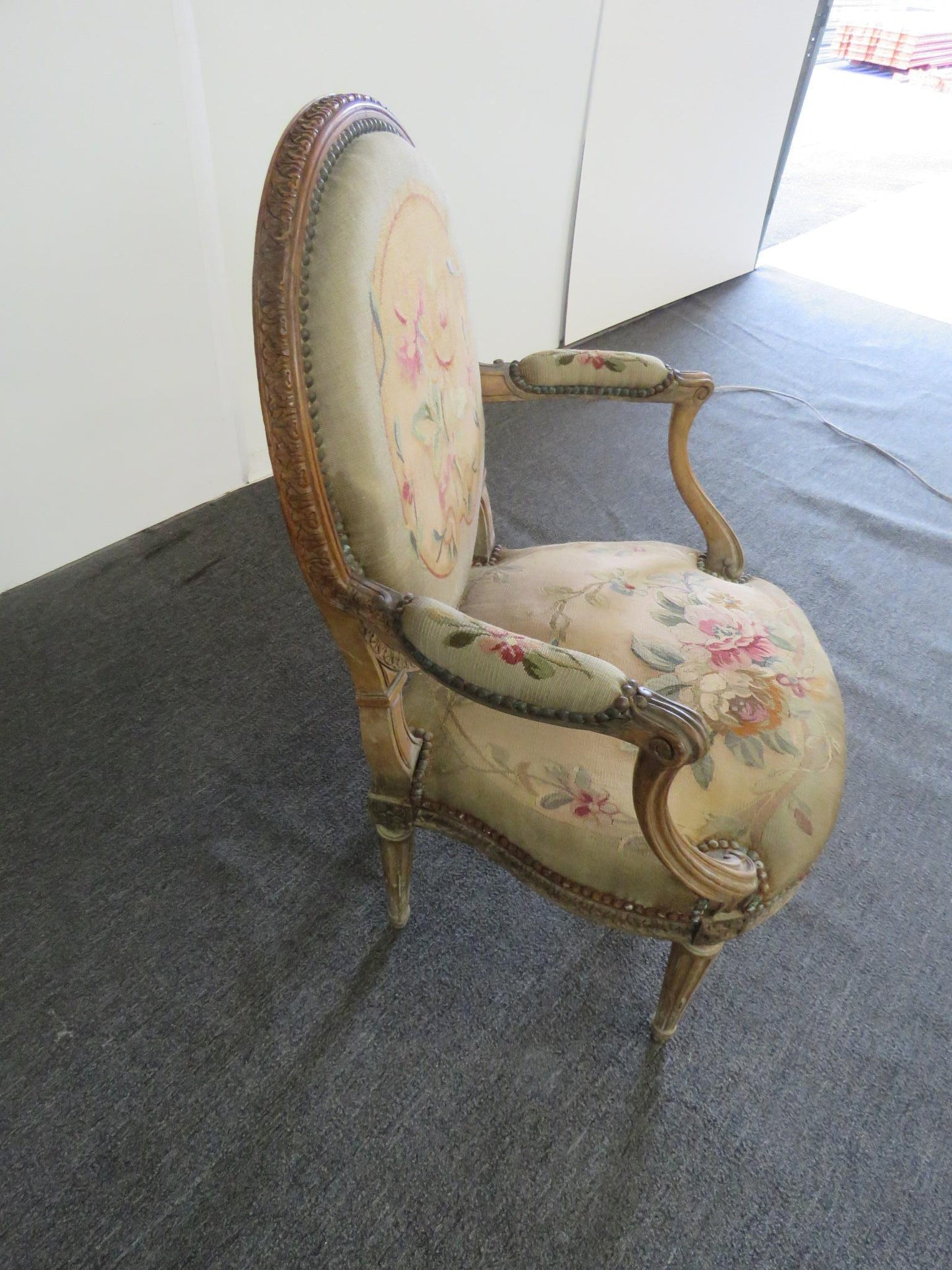 Louis XVI Style Tapestry Fauteuil Open Arm Parlor Chair