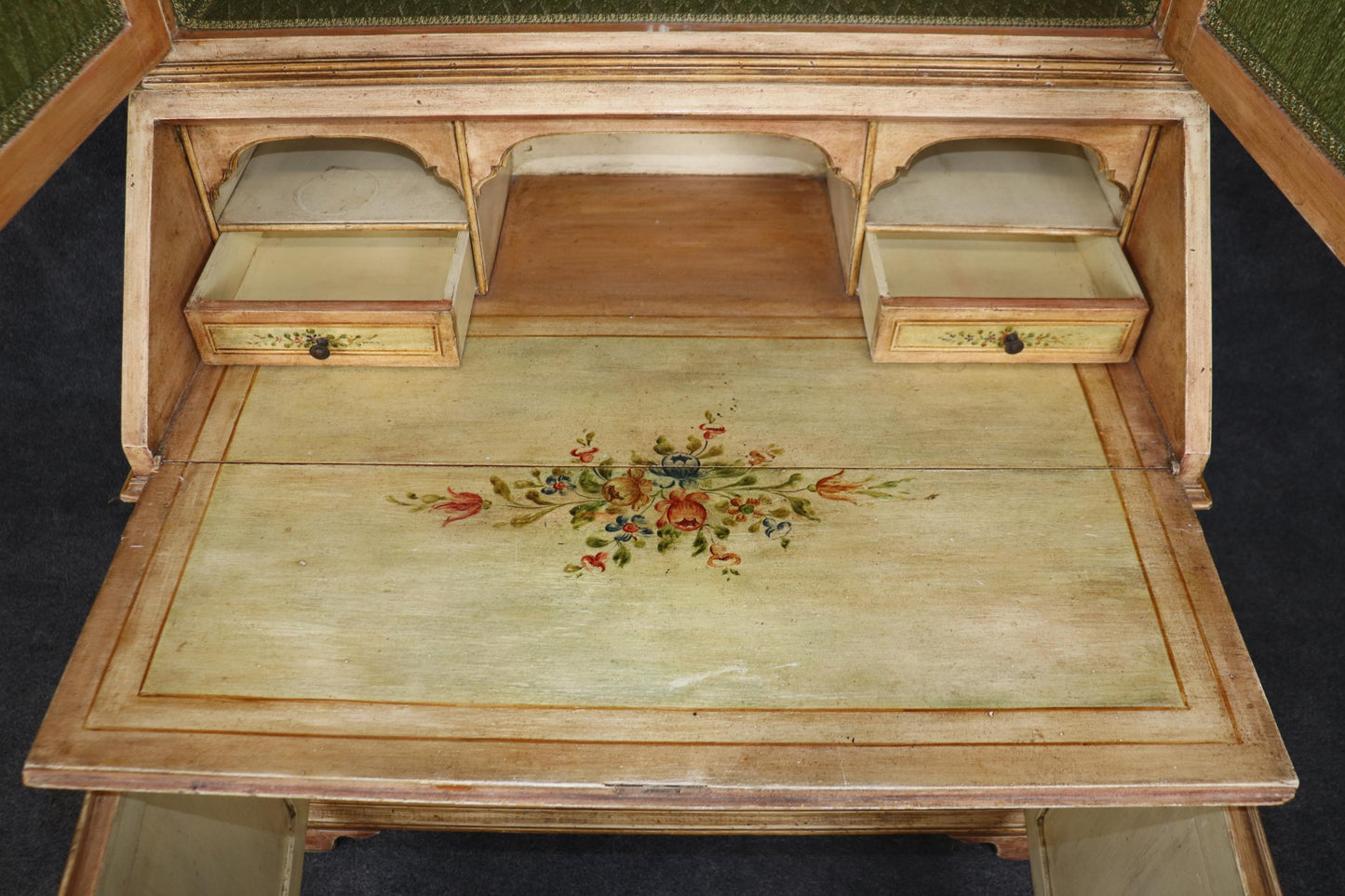 Italian Venetian Floral Paint Decorated Antique Distressed Secretary Desk