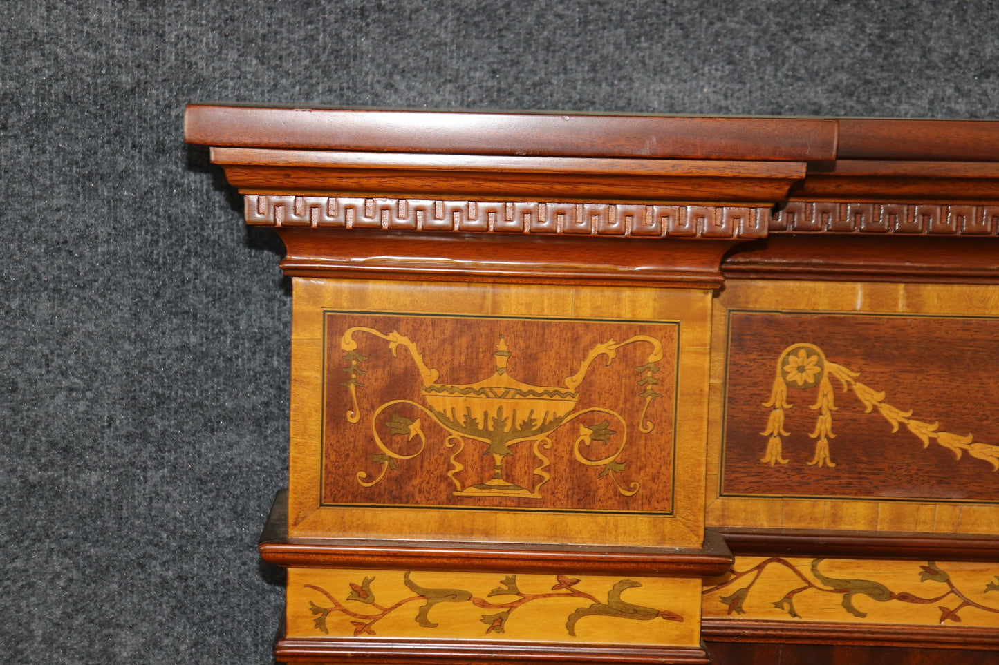 Rare Custom Made Inlaid Satinwood and Mahogany Edwardian Style Fireplace Mantel