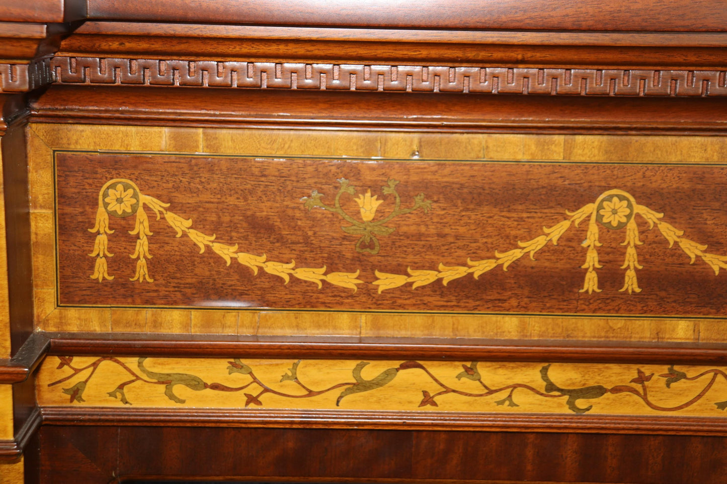 Rare Custom Made Inlaid Satinwood and Mahogany Edwardian Style Fireplace Mantel