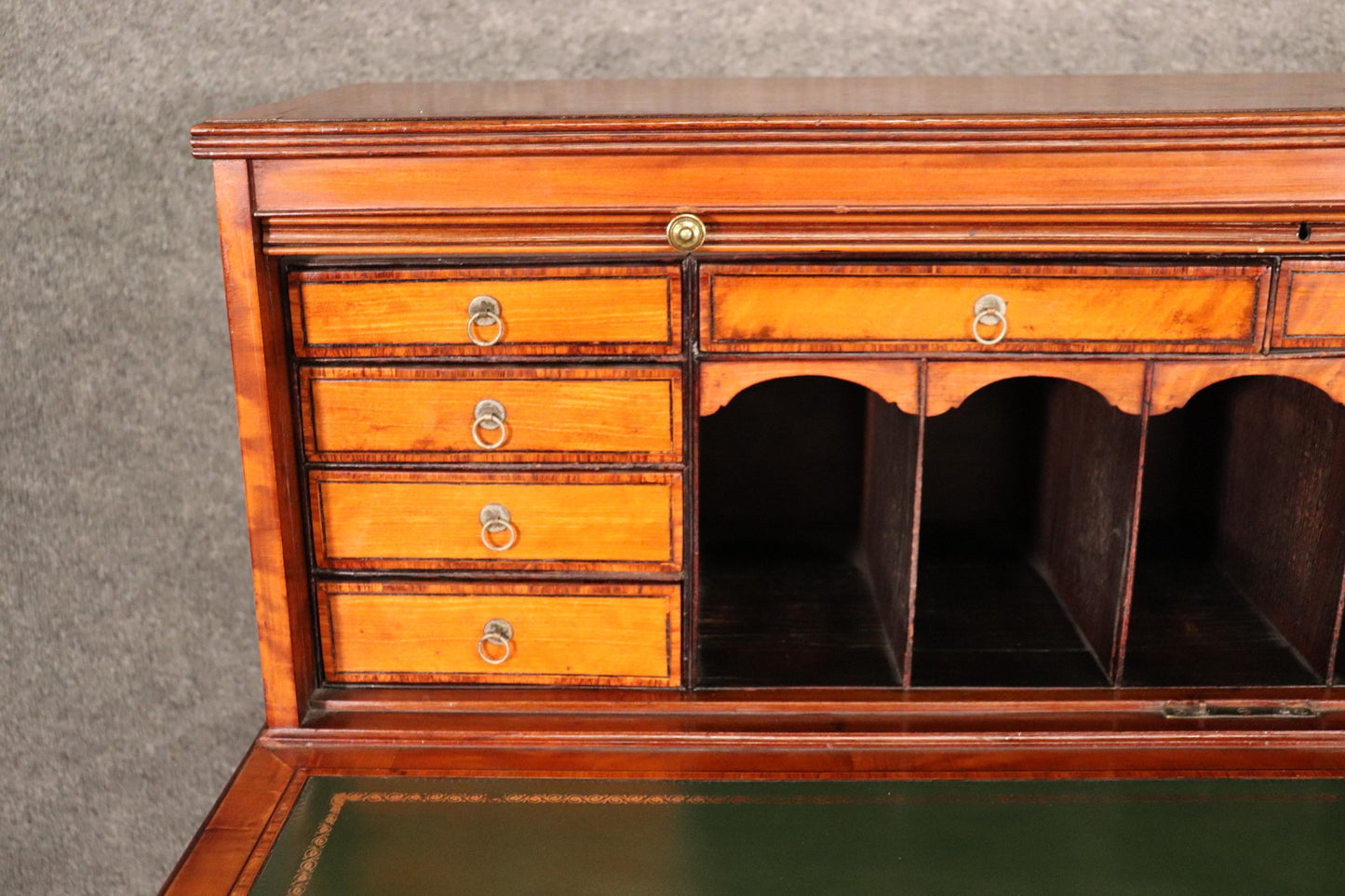 Paint Decorated Satinwood English Adams Writing Desk with Leather Top, C1910