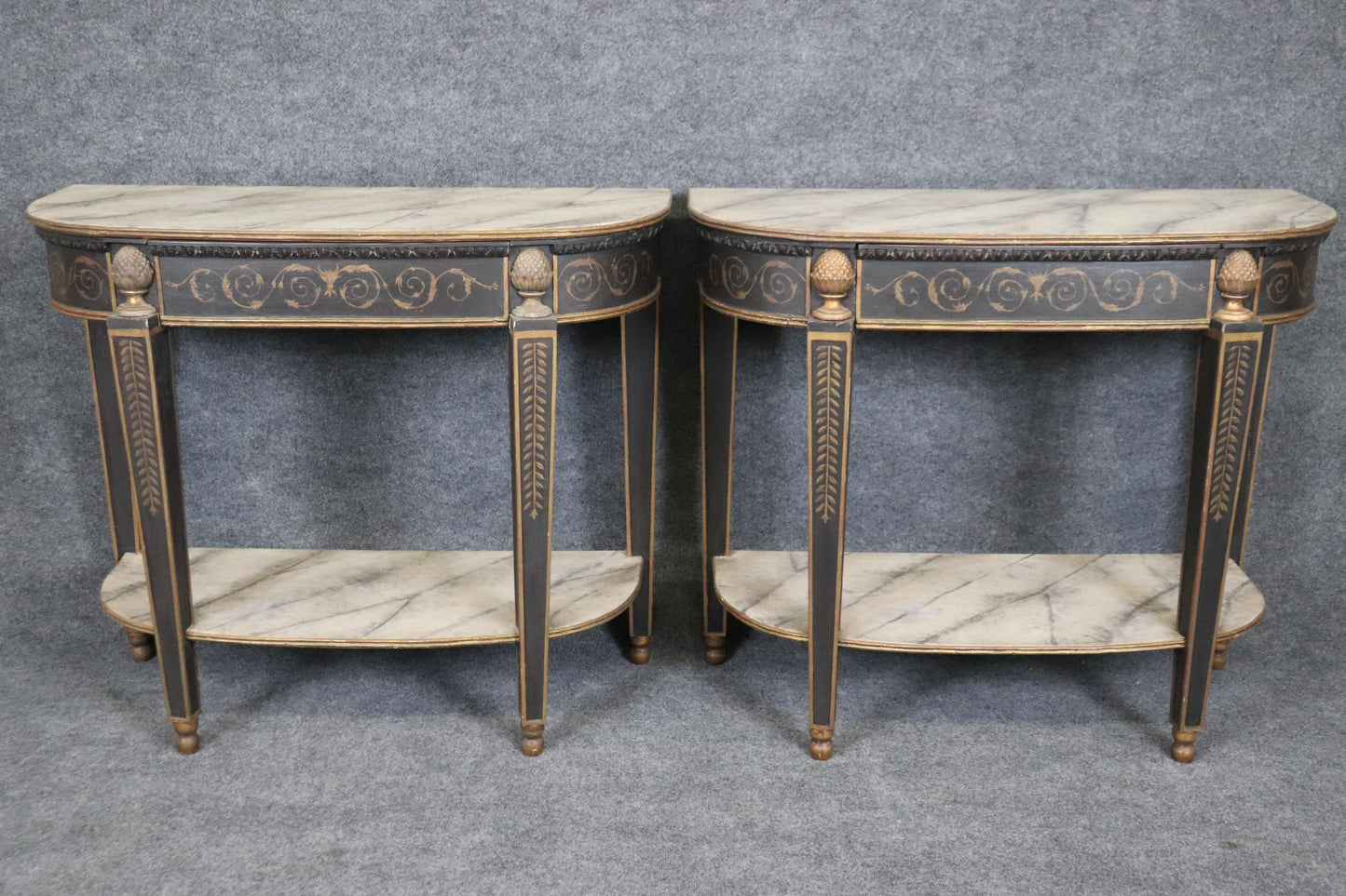 Pair of Antique Faux Marble Paint Decorated French Directoire Console Tables